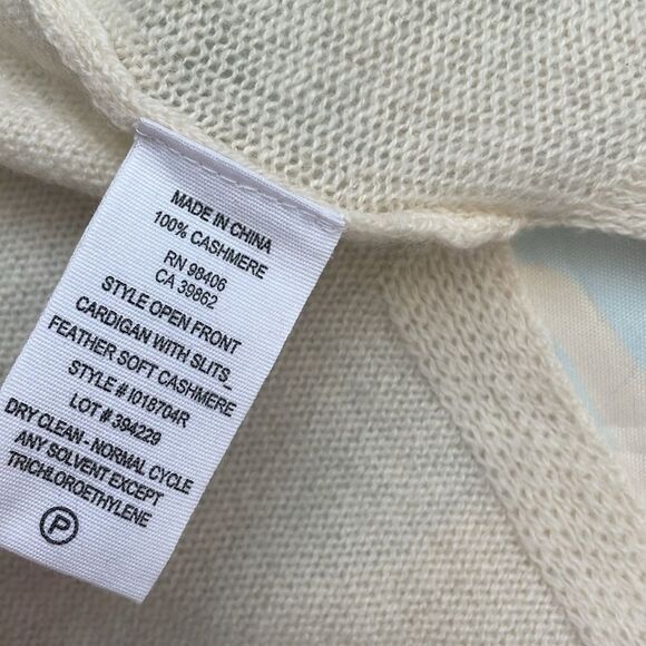 Theory 100% Cashmere Open Cardigan W/ Slits Feather Soft Sweater Ivory Size M - Picture 7 of 8